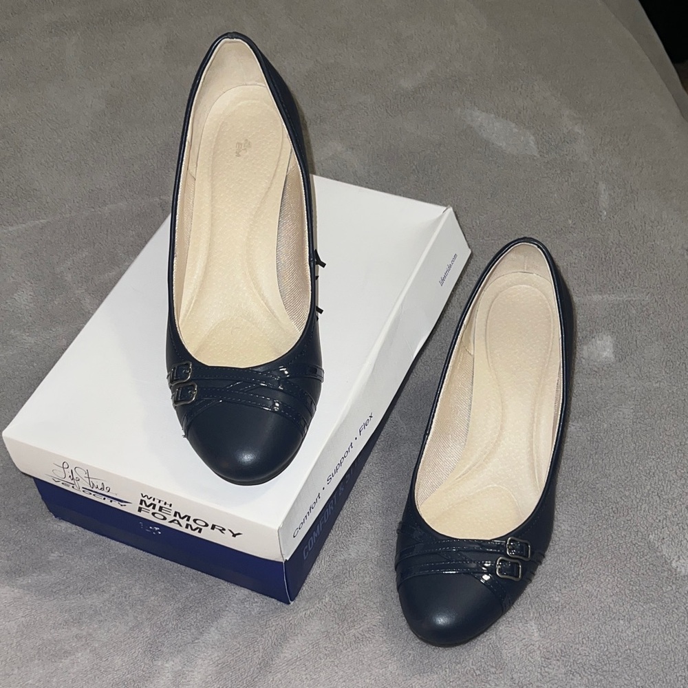 Life Stride Navy Flats with Buckle Detail